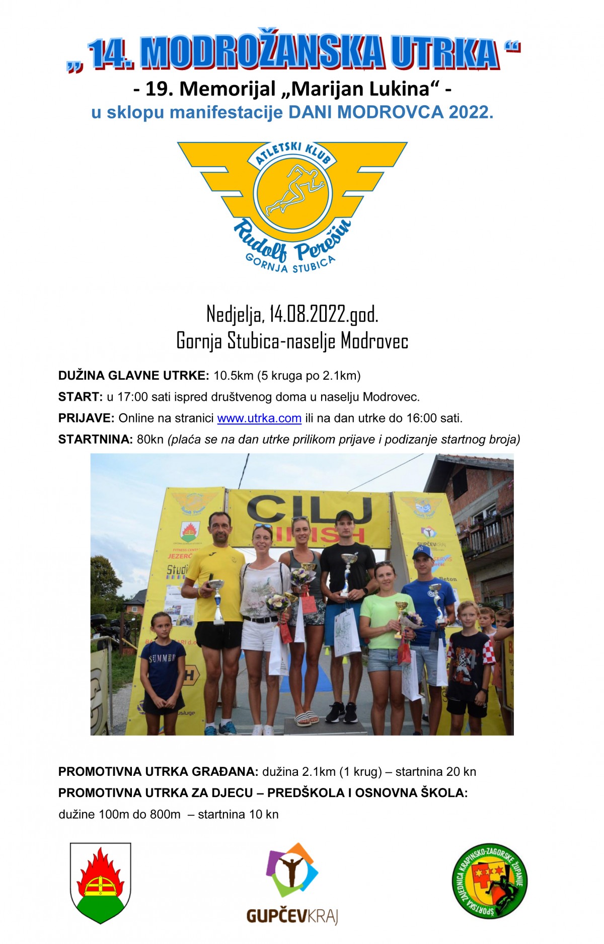 Najava i poziv na 14. MODROŽANSKU UTRKU - 19. Memorijal Marijan Lukina _ 14.08.2022
